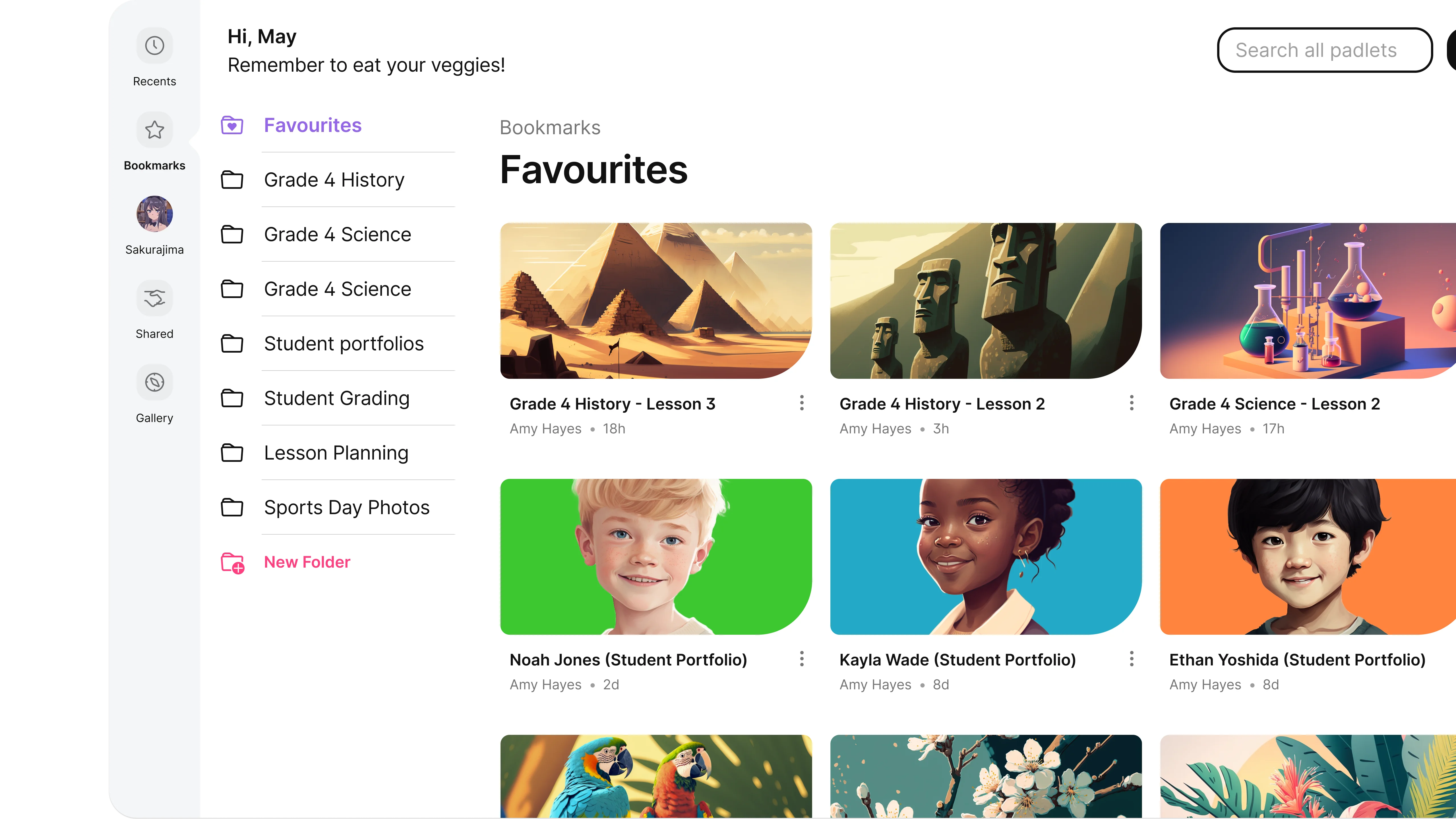 A capstone portfolio shown as a Padlet gallery.