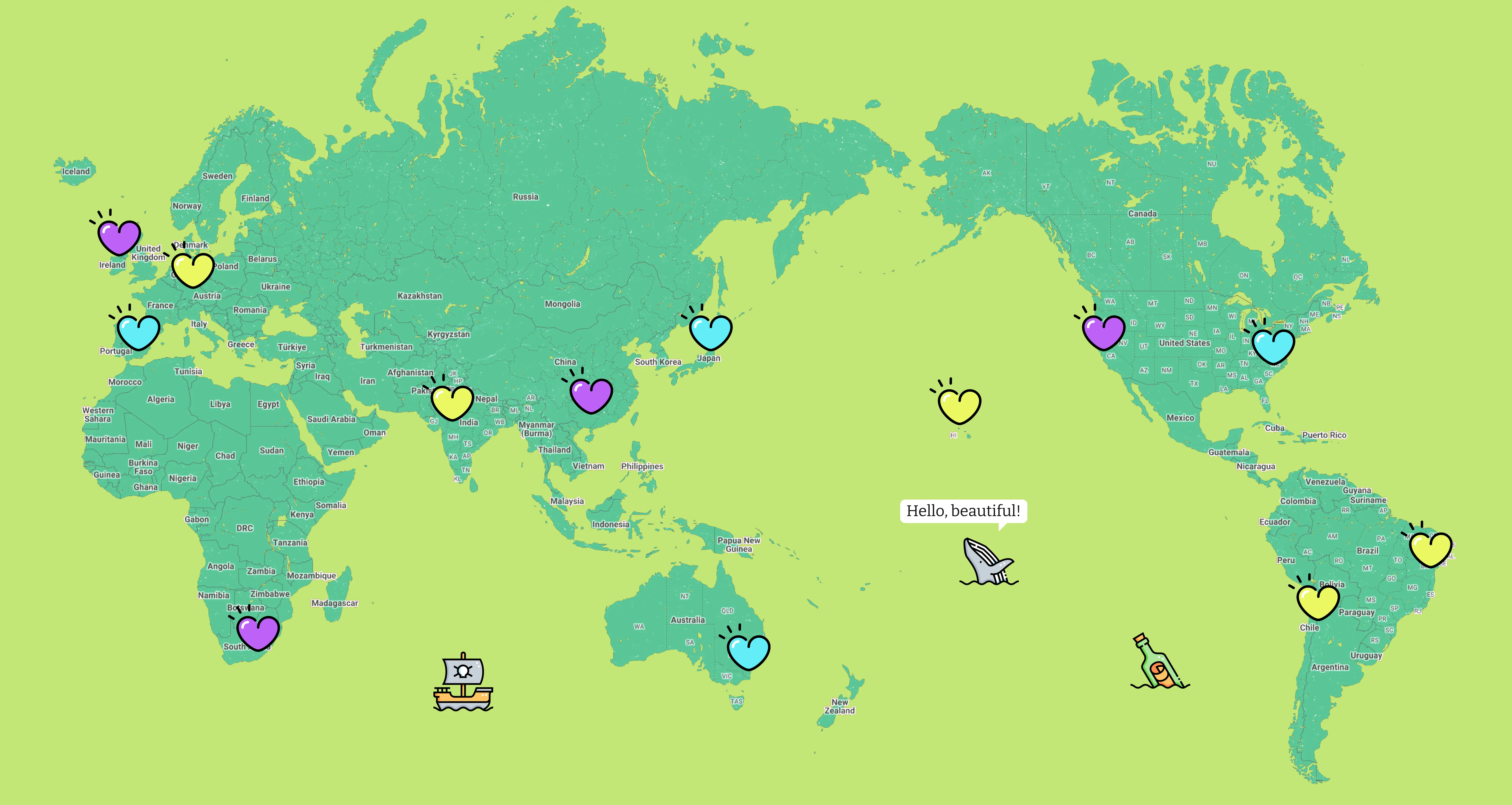 A world map dotted with markers showing where Padlet is used