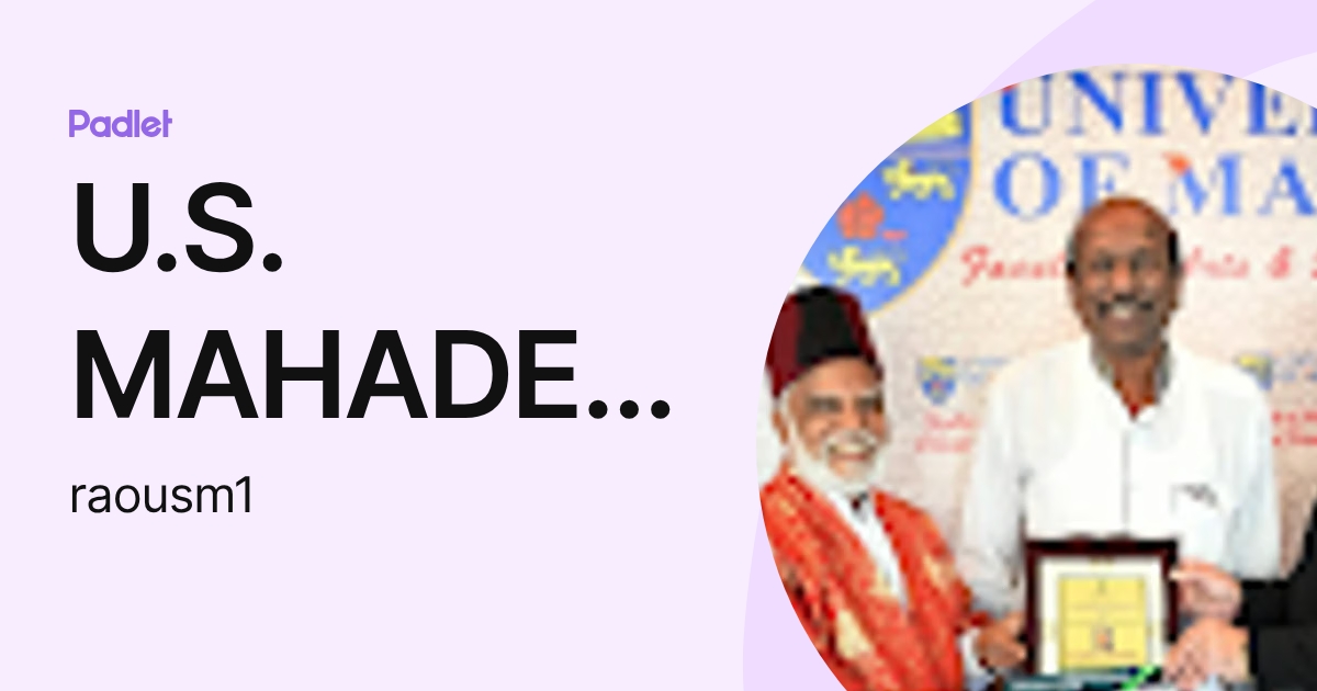 U.S. MAHADEVA RAO (raousm1) profile | Padlet