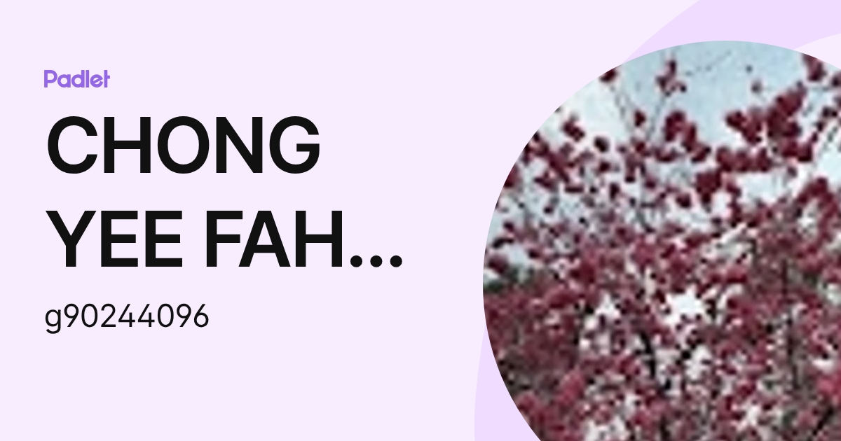 CHONG YEE FAH Moe (g90244096) profile | Padlet